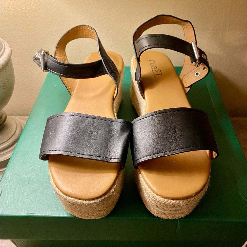 Black wedge sandals